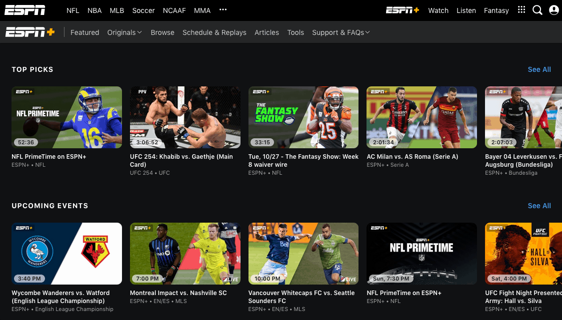 Image of ESPN’s in-browser app.